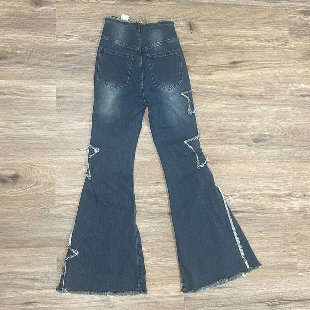 Women's Flared Jeans with Star Accents - Blue - Picture 2 of 2